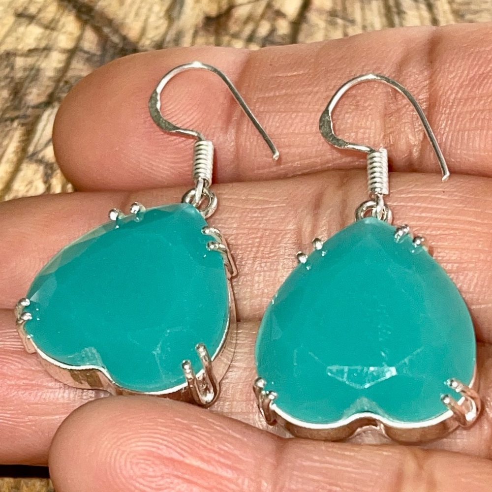 Faceted Blue Green Chalcedony Earrings 1 1/2”